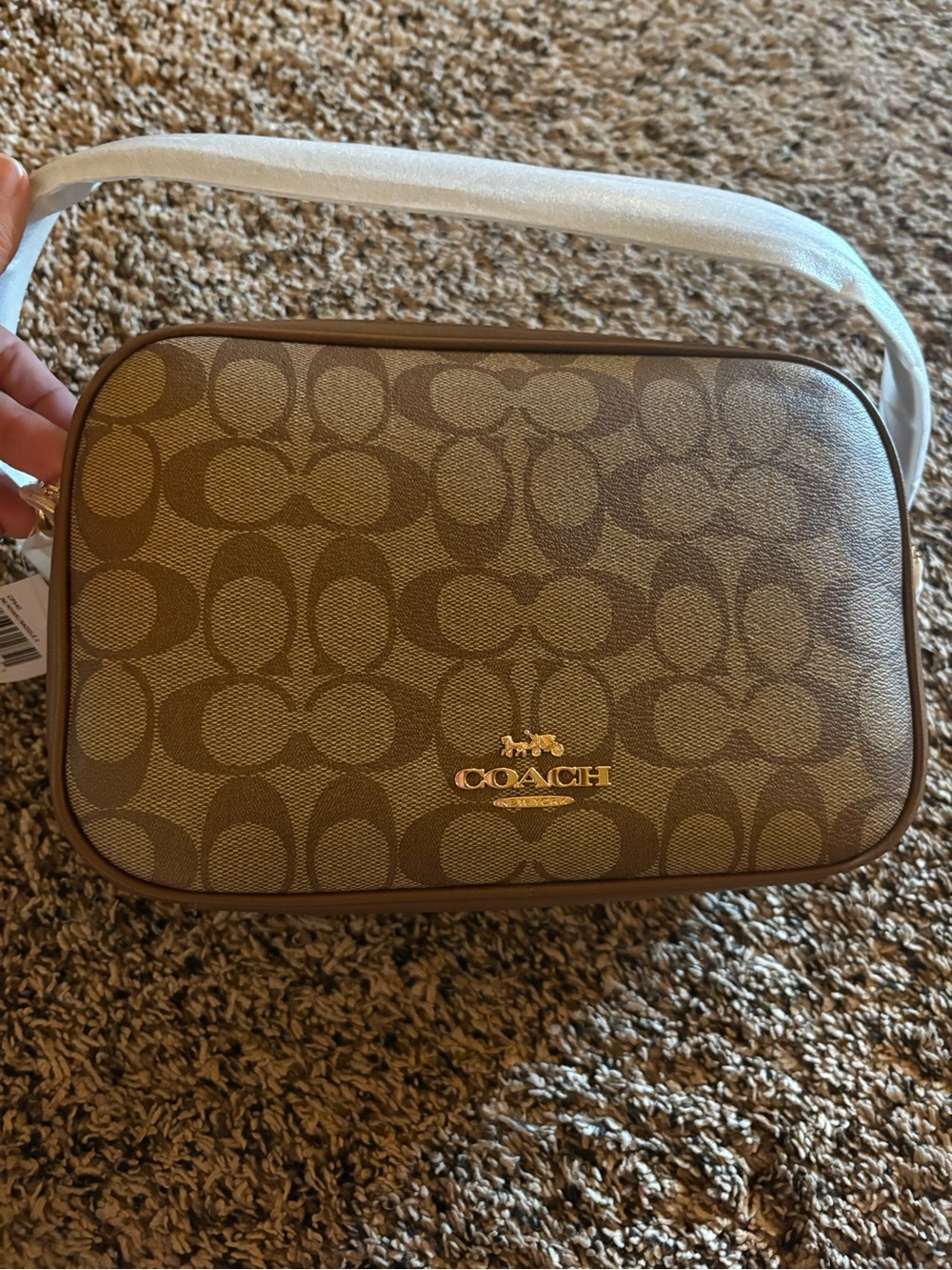 Coach Brown Signature Canvas Camera Bag with Gold Logo